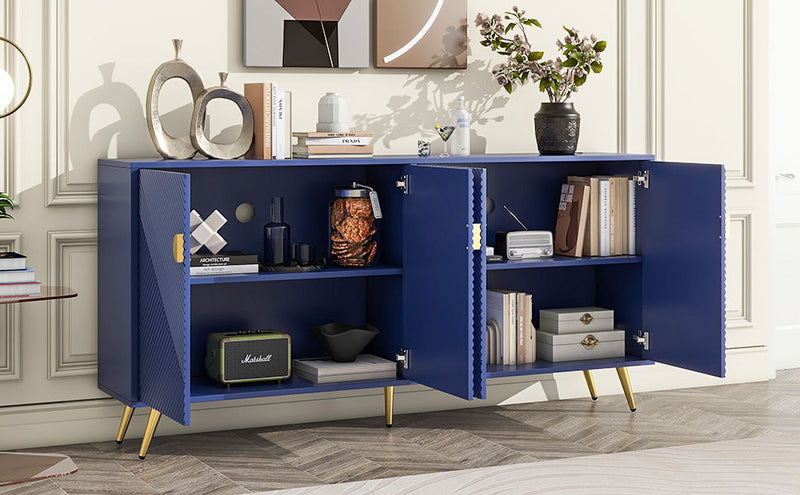 U-Can TV Stand For 60" TV, Entertainment Center TV Media Console Table, Modern TV Stand With Storage, TV Console Cabinet Furniture For Living Room - Navy Blue