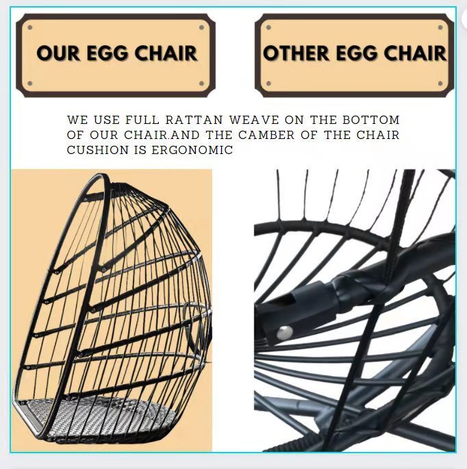 Swing Egg Chair with Stand Indoor Outdoor Wicker Rattan Patio Basket Hanging Chair with C Type bracket , with cushion and pillow,Patio Wicker folding Hanging Chair( Black New arrivals within 10 days) - Atlantic Fine Furniture Inc