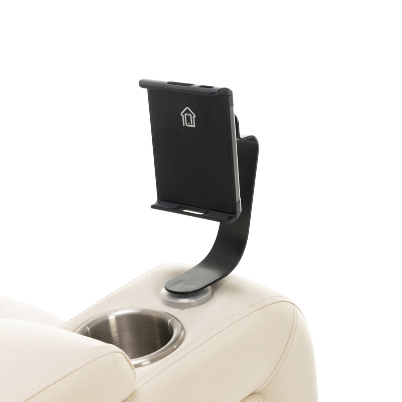 270 Degree Swivel PU Leather Power Recliner Individual Seat Home Theater Recliner With Comforable Backrest, Tray Table, Phone Holder, Cup Holder, USB Port, Hidden Arm Storage For Living Room, White