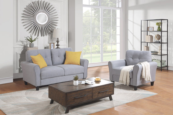 Modern Living Room Sofa Set Linen Upholstered Couch Furniture For Home Or Office, Light Gray-Blue, (1 / 2 Seat)