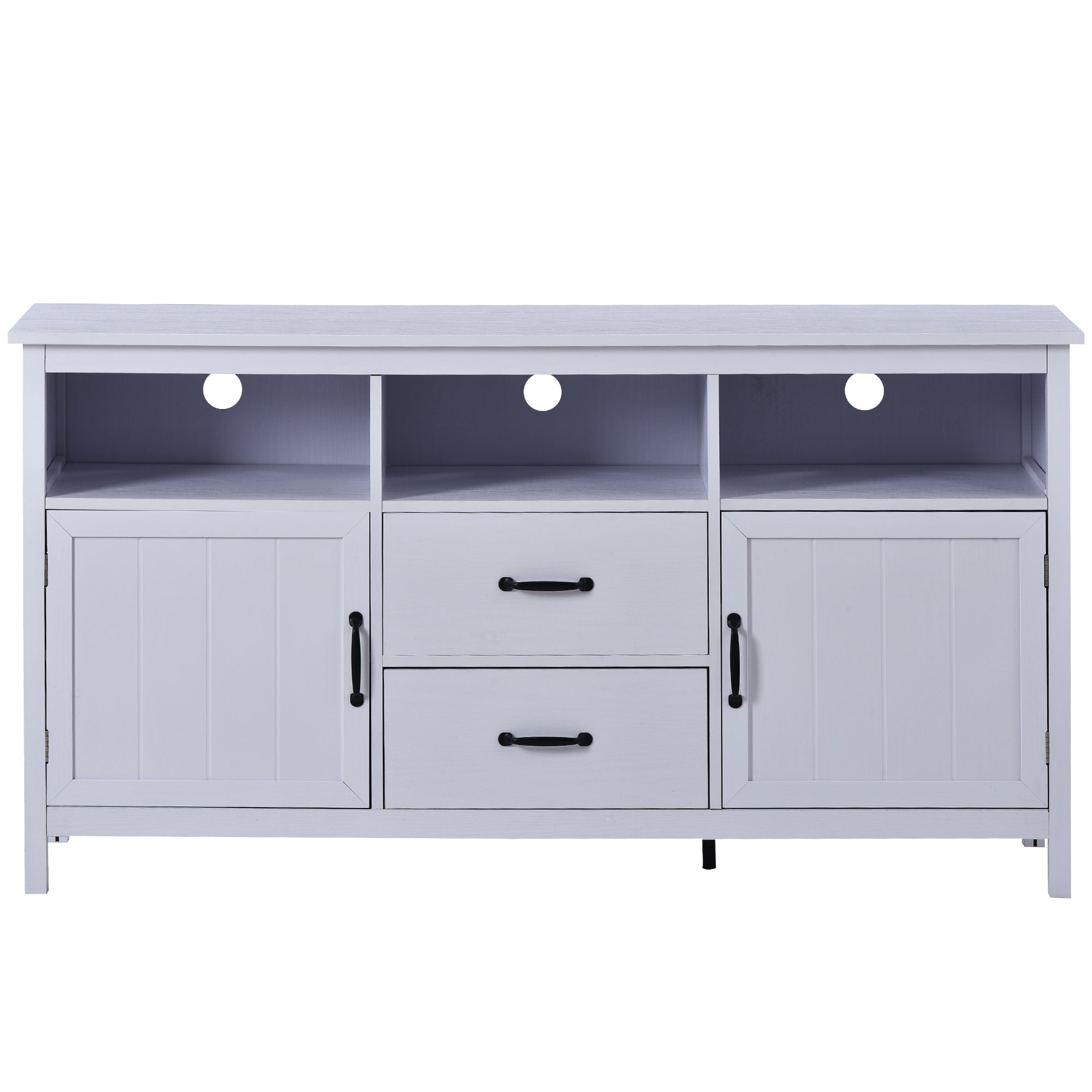 U-Can TV Stand for TV up to 68 in with 2 Doors and 2 Drawers Open Style Cabinet, Sideboard for Living room, White - Atlantic Fine Furniture Inc