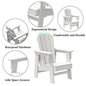 Small Size Adirondack Chair, Plastic Adirondack Chair Fire Pit Chair, Plastic Adirondack Chair, Weather Resistant, White，1 piece