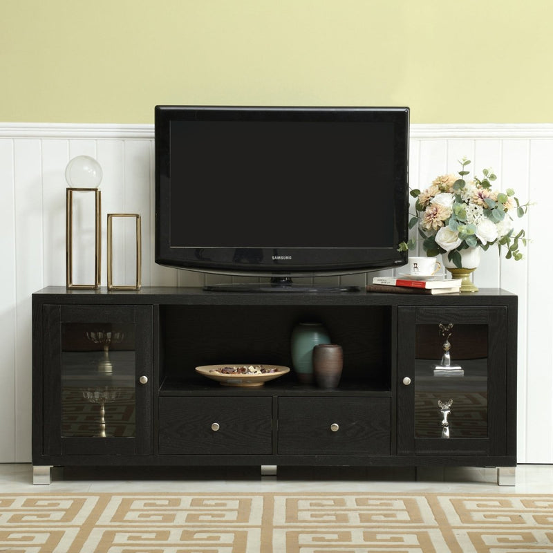 58" TV Stand Console 2 Doors and 2 Drawers -Black - Atlantic Fine Furniture Inc