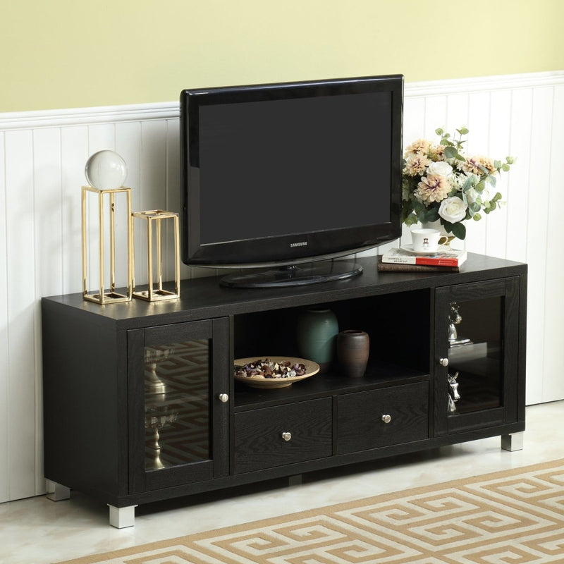 58" TV Stand Console 2 Doors and 2 Drawers -Black - Atlantic Fine Furniture Inc