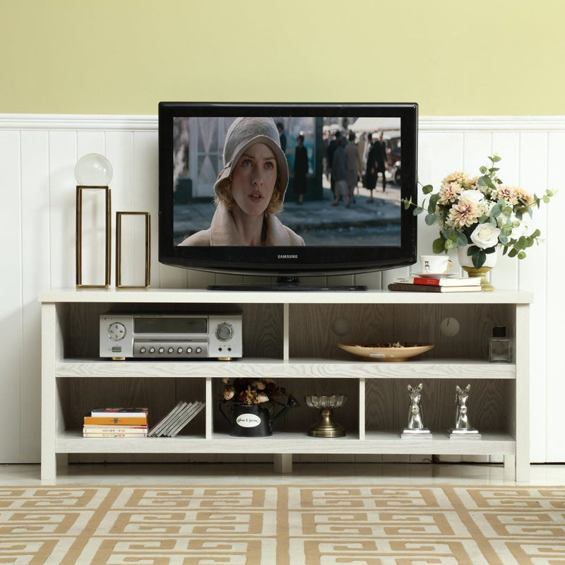 58" Wood TV Stand Console - White Wash - Atlantic Fine Furniture Inc