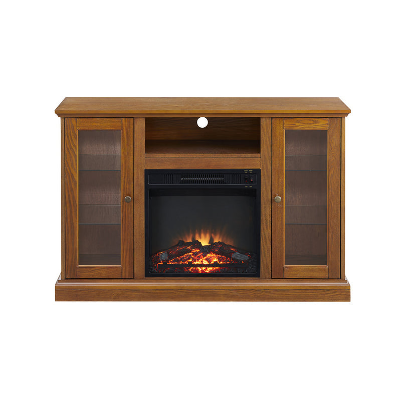 Modern Electric Fireplace TV Stand Fit up to 55" Flat Screen TV  Adjustable Tempered Glass Shelves , Espresso