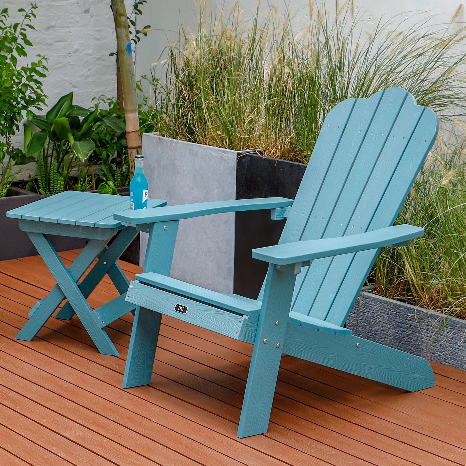 TALE Adirondack Portable Folding Side Table Square All-Weather and Fade-Resistant Plastic Wood Table Perfect for Outdoor Garden, Beach, Camping, Picnics Blue - Atlantic Fine Furniture Inc