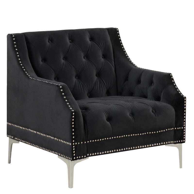 33.5" Modern Sofa Dutch Plush Upholstered Sofa With Metal Legs, Button Tufted Back Black