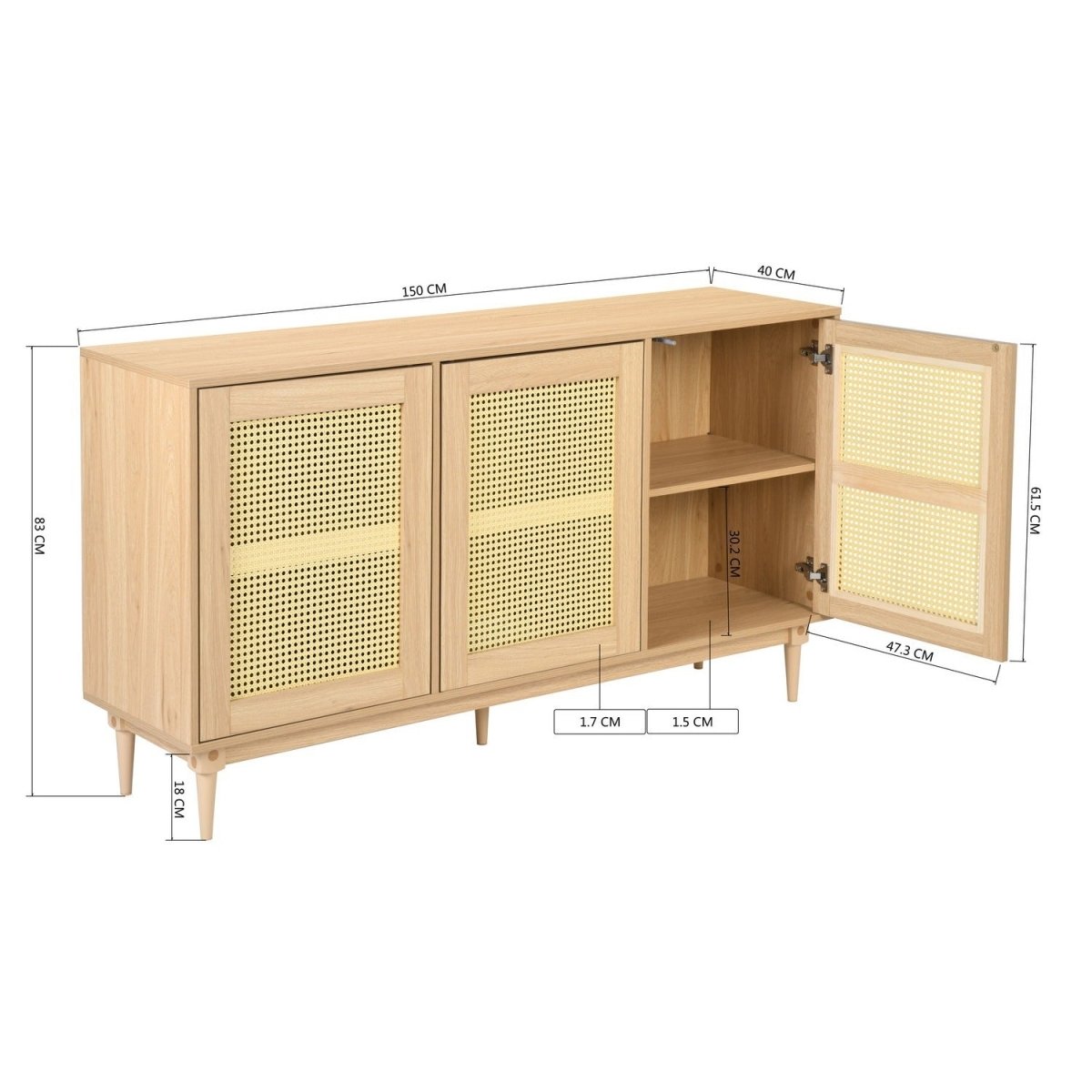 59" Rattan TV Stand for 65/70 inch TV Living Room Storage Console Entertainment Center,3 open doors - Atlantic Fine Furniture Inc