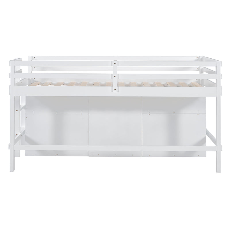 Twin Size Loft Bed With 4 Drawers, Underneath Cabinet And Shelves, White