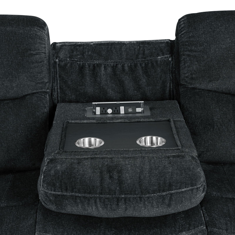 Home Theater Seating Manual Reclining Sofa With Cup Holders, Hide-Away Storage, 2 Usb Ports And 2 Power Sockets For Living Room, Bedroom, Dark Blue