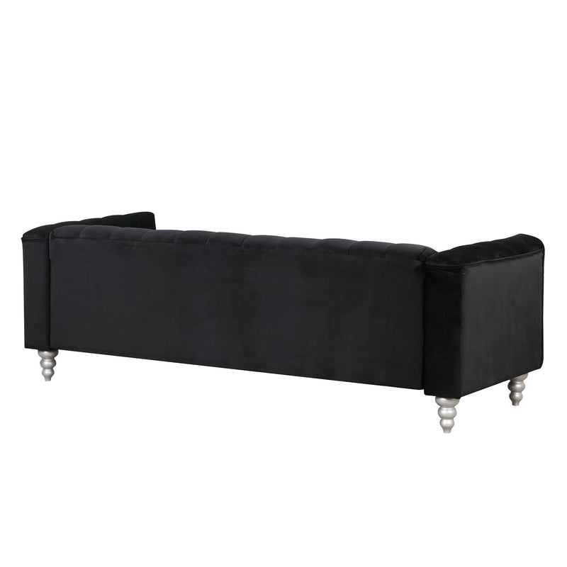 89" Modern Sofa Dutch Fluff Upholstered Sofa With Solid Wood Legs, Buttoned Tufted Backrest, Black