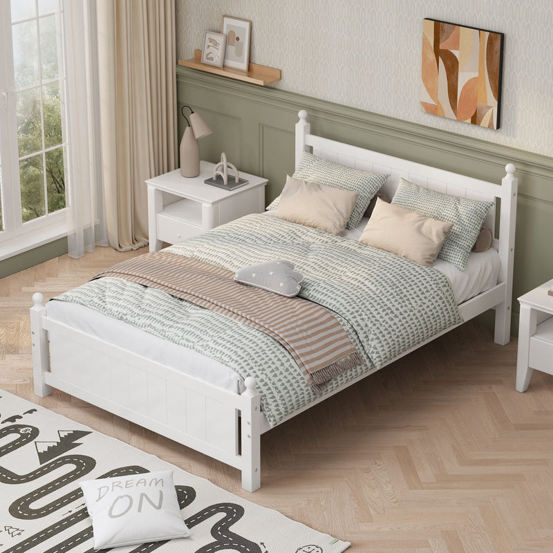 Full Size Solid Wood Platform Bed Frame For Kids, Teens, Adults, No Need Box Spring, White