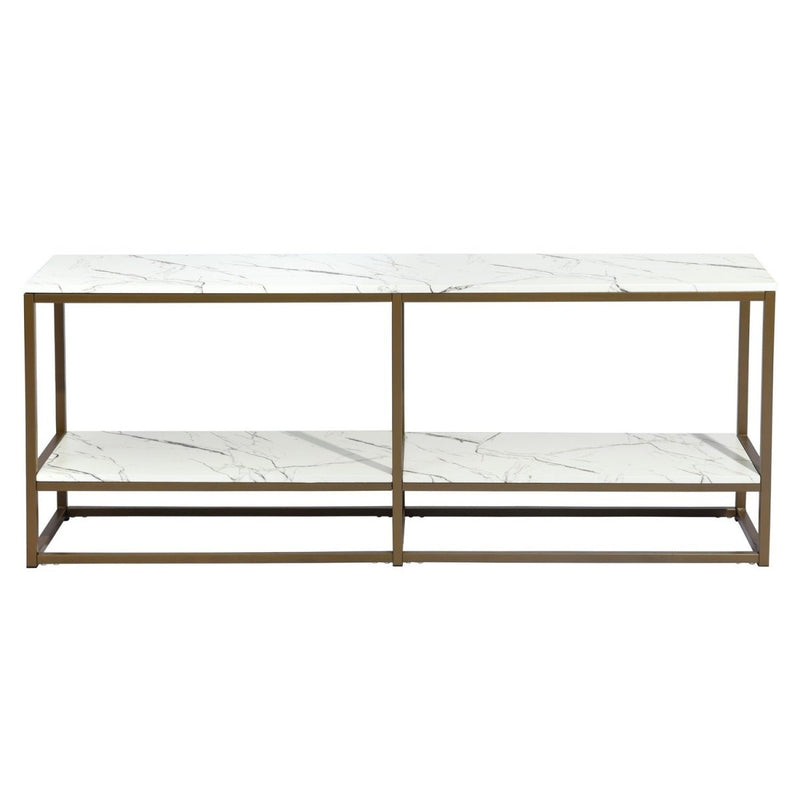 59.8 inch White Marble Gold Frame TV STAND With Storage - Atlantic Fine Furniture Inc