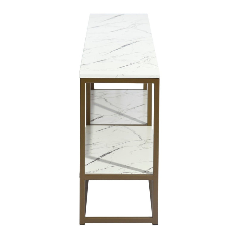 59.8 inch White Marble Gold Frame TV STAND With Storage - Atlantic Fine Furniture Inc