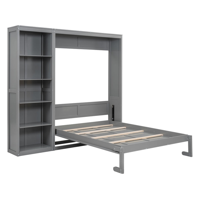 Full Size Murphy Bed Wall Bed With Shelves - Gray