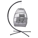 Outdoor Patio Wicker Folding Hanging Chair,Rattan Swing Hammock Egg Chair With C Type Bracket, With Cushion And Pillow - Atlantic Fine Furniture Inc