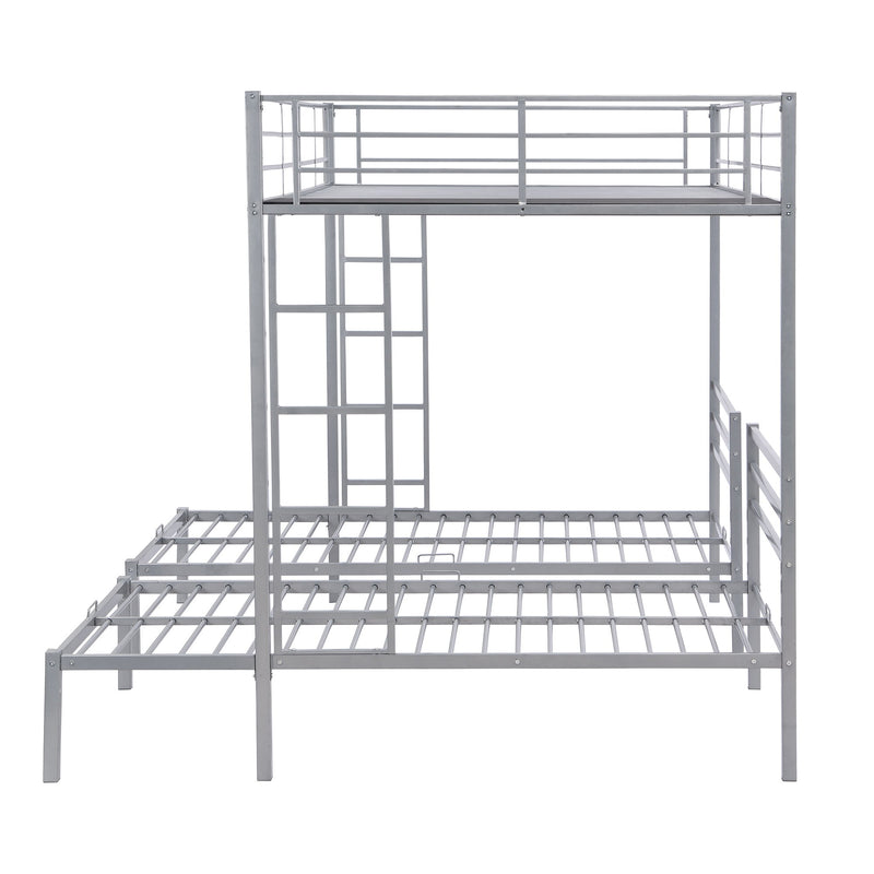 Full Over Twin & Twin Size Bunk Bed With Built-In Shelf, Silver