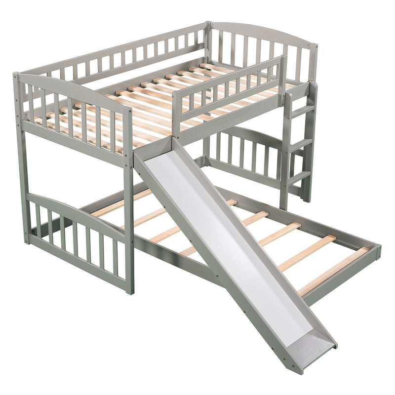 Twin Over Twin Bunk Bed With Slide And Ladder - Gray