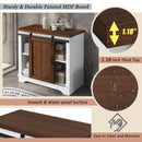 Bathroom Storage Cabinet, Freestanding Accent Cabinet, Sliding Barn Door, Thick Top, Adjustable Shelf, White and Brown - Atlantic Fine Furniture Inc