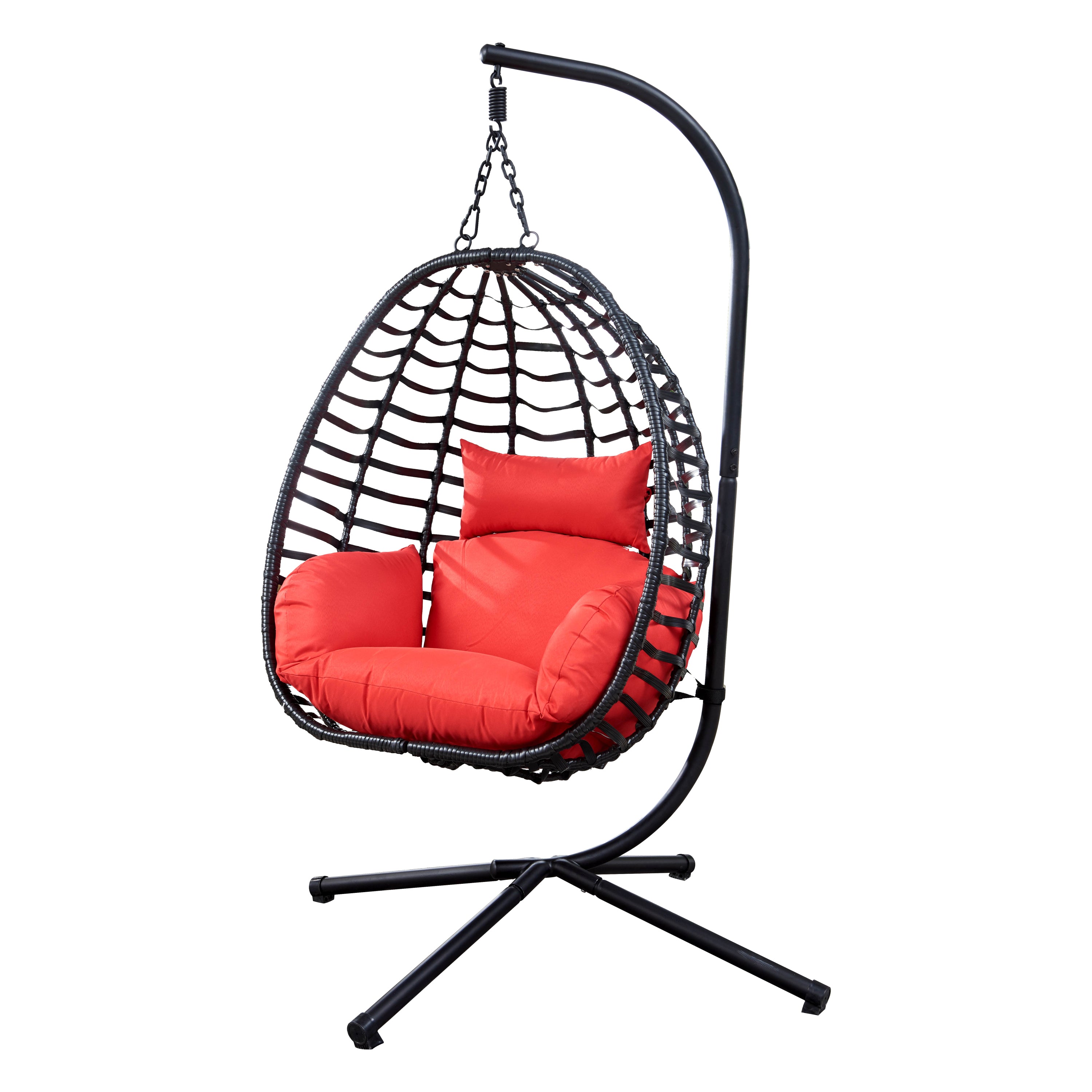 Outdoor Rattan Hanging Oval Egg Chair in Stock, 37"Lx35"Dx78"H (Red) - Atlantic Fine Furniture Inc