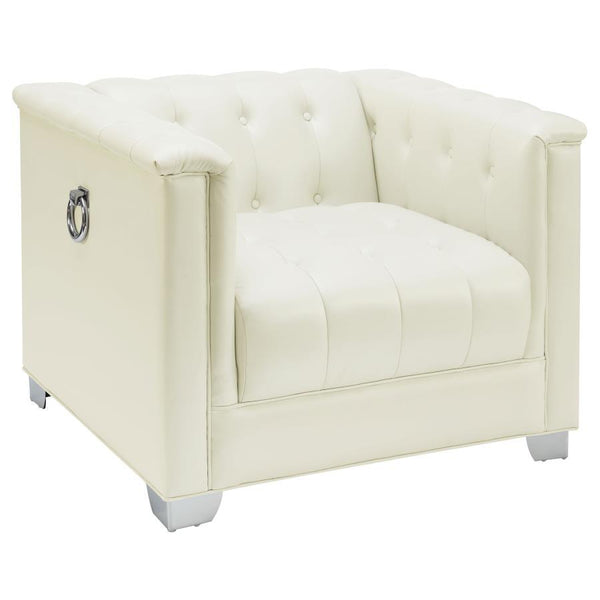 Chaviano - Upholstered Track Arm Accent Chair - Pearl White - Atlantic Fine Furniture Inc