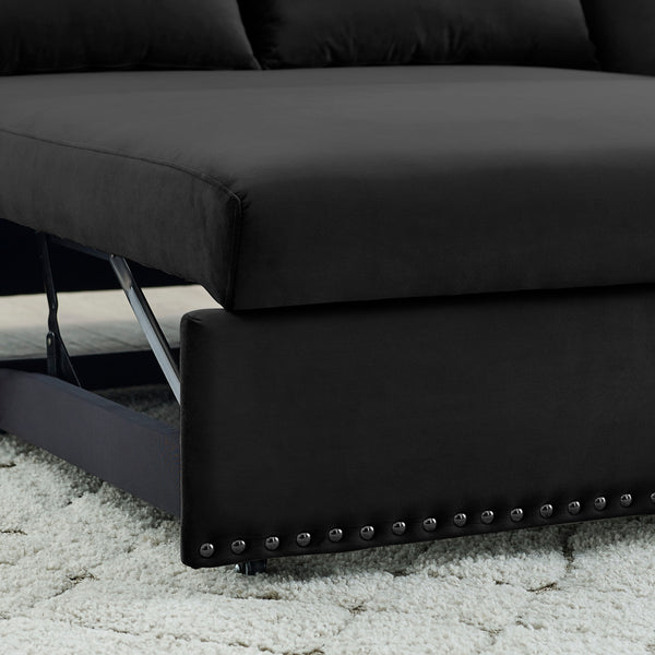 Pull-out sofa sleeper, 3-in-1 adjustable sleeper with pull-out bed, 2 lumbar pillows and side pocket, soft velvet convertible sleeper sofa bed, suitable for living room bedroom. - Atlantic Fine Furniture Inc