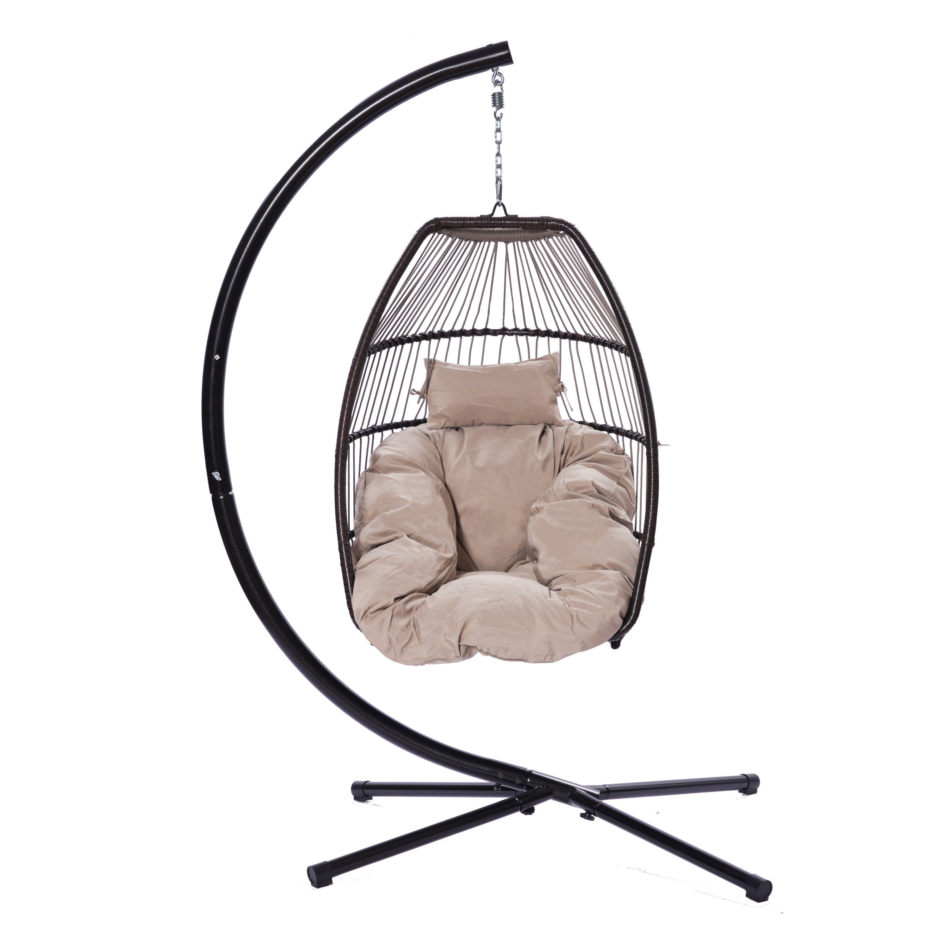 Outdoor Patio Wicker Folding Hanging Chair,Rattan Swing Hammock Egg Chair With C Type Bracket , With Cushion And Pillow - Atlantic Fine Furniture Inc