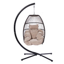 Outdoor Patio Wicker Folding Hanging Chair,Rattan Swing Hammock Egg Chair With C Type Bracket , With Cushion And Pillow - Atlantic Fine Furniture Inc
