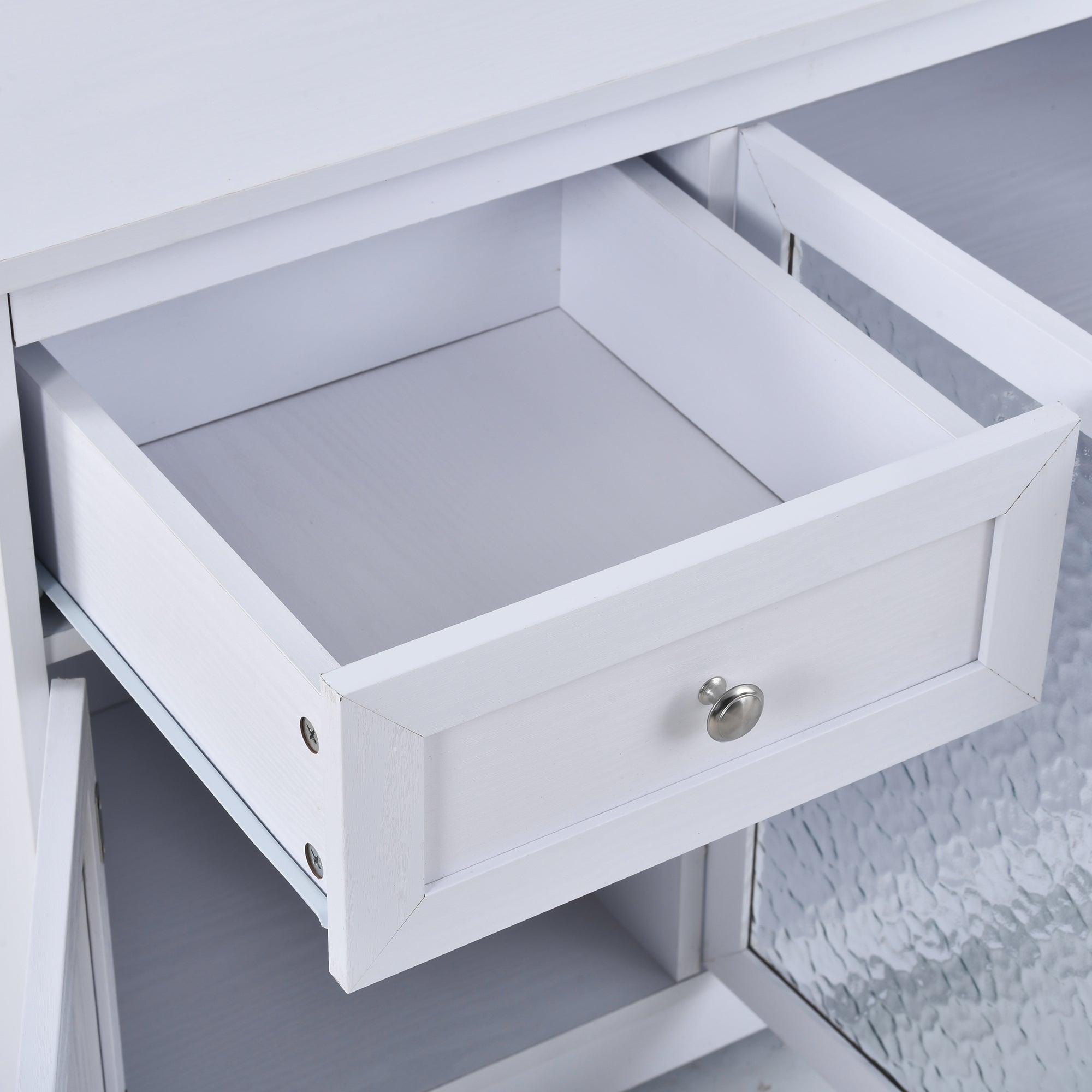 U-Can TV Stand for TV up to 65in with 4 Doors Adjustable Panels Open Style Cabinet, Sideboard for Living room, White - Atlantic Fine Furniture Inc
