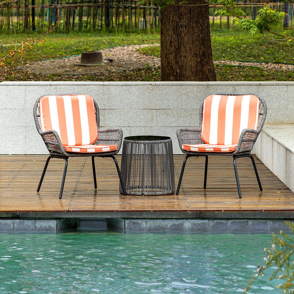 Messina Patio Bistro Set 3 Piece Outdoor Rattan Seating Group with Cushions - Atlantic Fine Furniture Inc