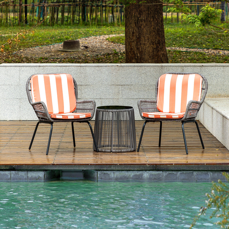 Messina Patio Bistro Set 3 Piece Outdoor Rattan Seating Group with Cushions - Atlantic Fine Furniture Inc