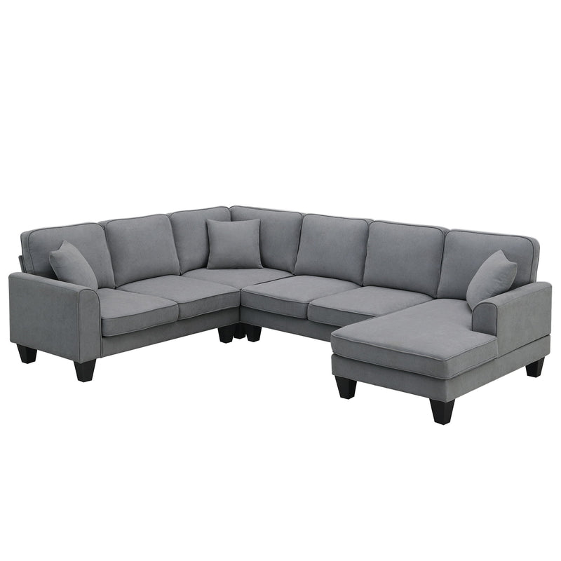 108*85.5" Modern U Shape Sectional Sofa, 7 Seat Fabric Sectional Sofa Set With 3 Pillows Included For Living Room, Apartment