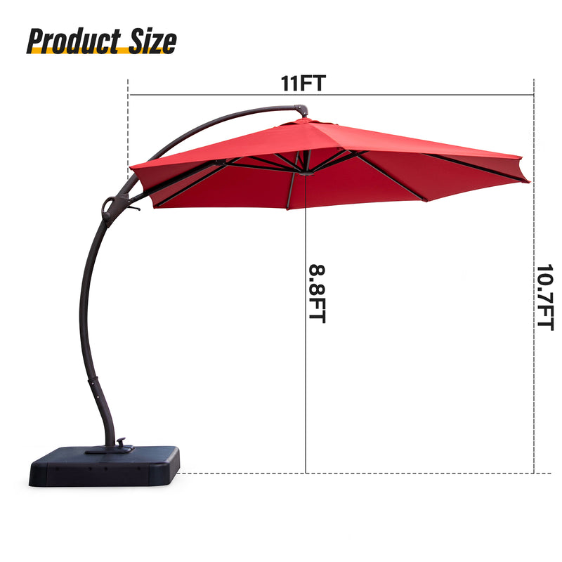 LAUSAINT HOME Outdoor Patio Umbrellas, 11FT  Outdoor Umbrella with Base Included, Upgraded Curvy Aluminum Offset Cantilever Umbrella with 360°Rotation Deisgn for Garden Pool Backyard Market Deck