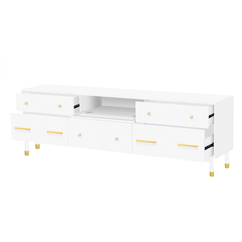 U-Can TV Stand For 75+" Tv, Entertainment Center TV Media Console Table, Modern TV Stand With Storage, TV Console Cabinet Furniture For Living Room - White
