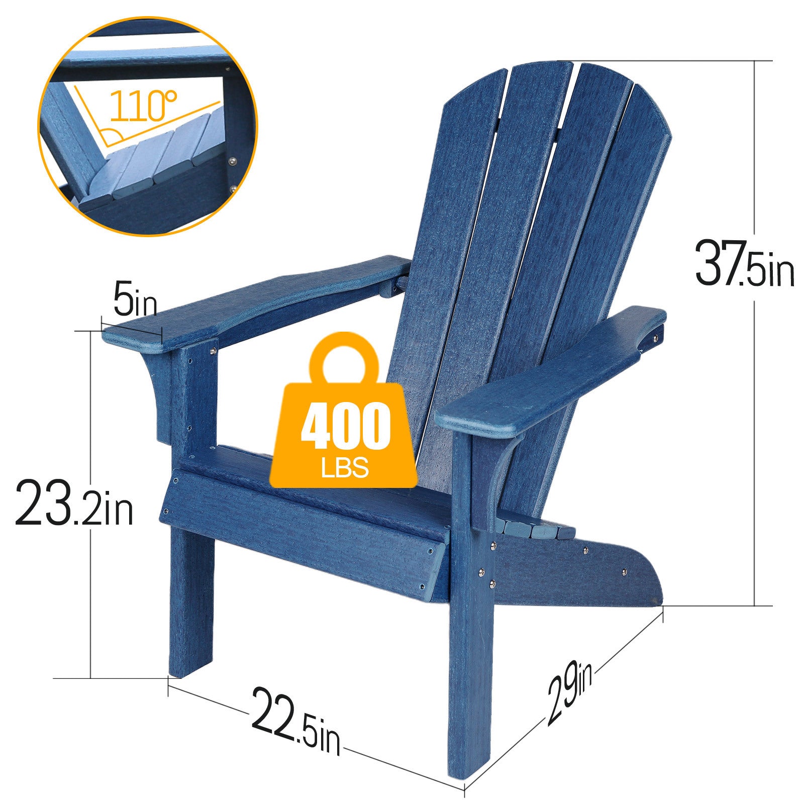 HDPE Adirondack Chair Sunlight Resistant no-Fading Snowstorm Resistant Outdoor Chair Patio Adirondack Chairs Ergonomic Comfort Widely Used for Fire Pits Decks Gardens Campfire Chairs-Blue - Atlantic Fine Furniture Inc