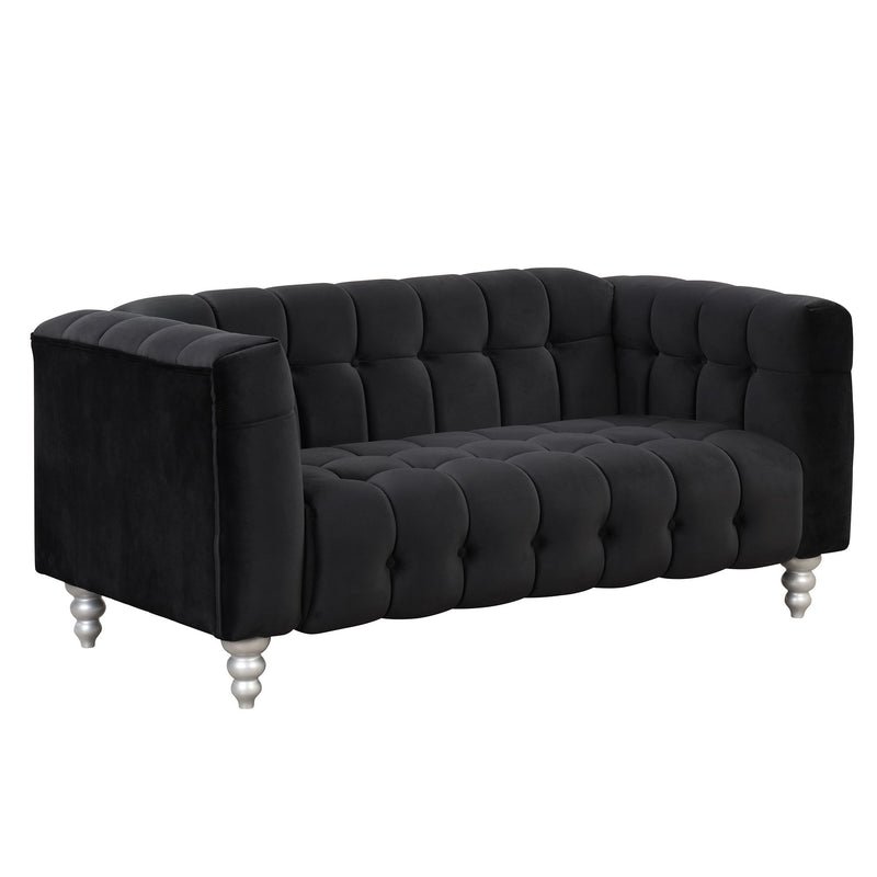 63" Modern Sofa Dutch Fluff Upholstered Sofa With Solid Wood Legs, Buttoned Tufted Backrest, Black