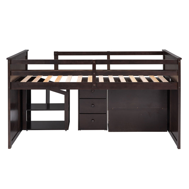 Loft Bed Low Study Twin Size Loft Bed With Storage Steps And Portable, Desk, Espresso