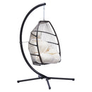 Outdoor Patio Wicker Folding Hanging Chair,Rattan Swing Hammock Egg Chair With C Type Bracket , With Cushion And Pillow - Atlantic Fine Furniture Inc