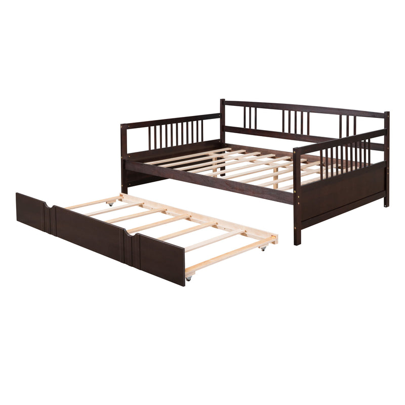 Full Size Daybed Wood Bed With Twin Size Trundle, Espresso