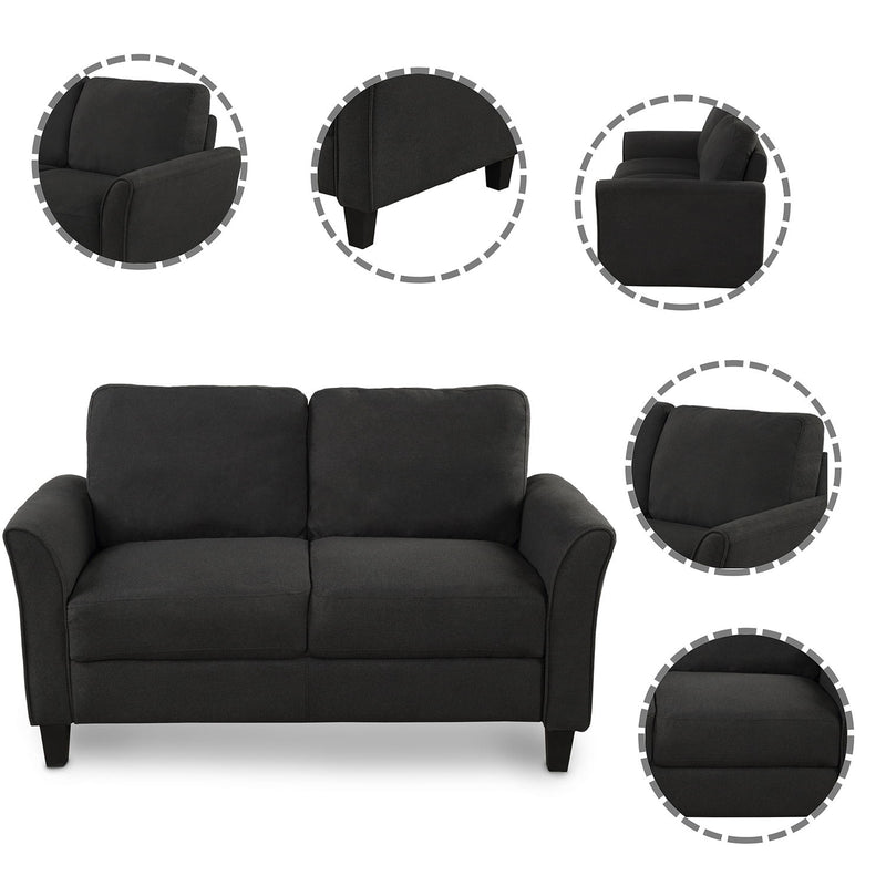 2 Piece Living Room Furniture Armrest Single Chair And Loveseat Sofa - Black
