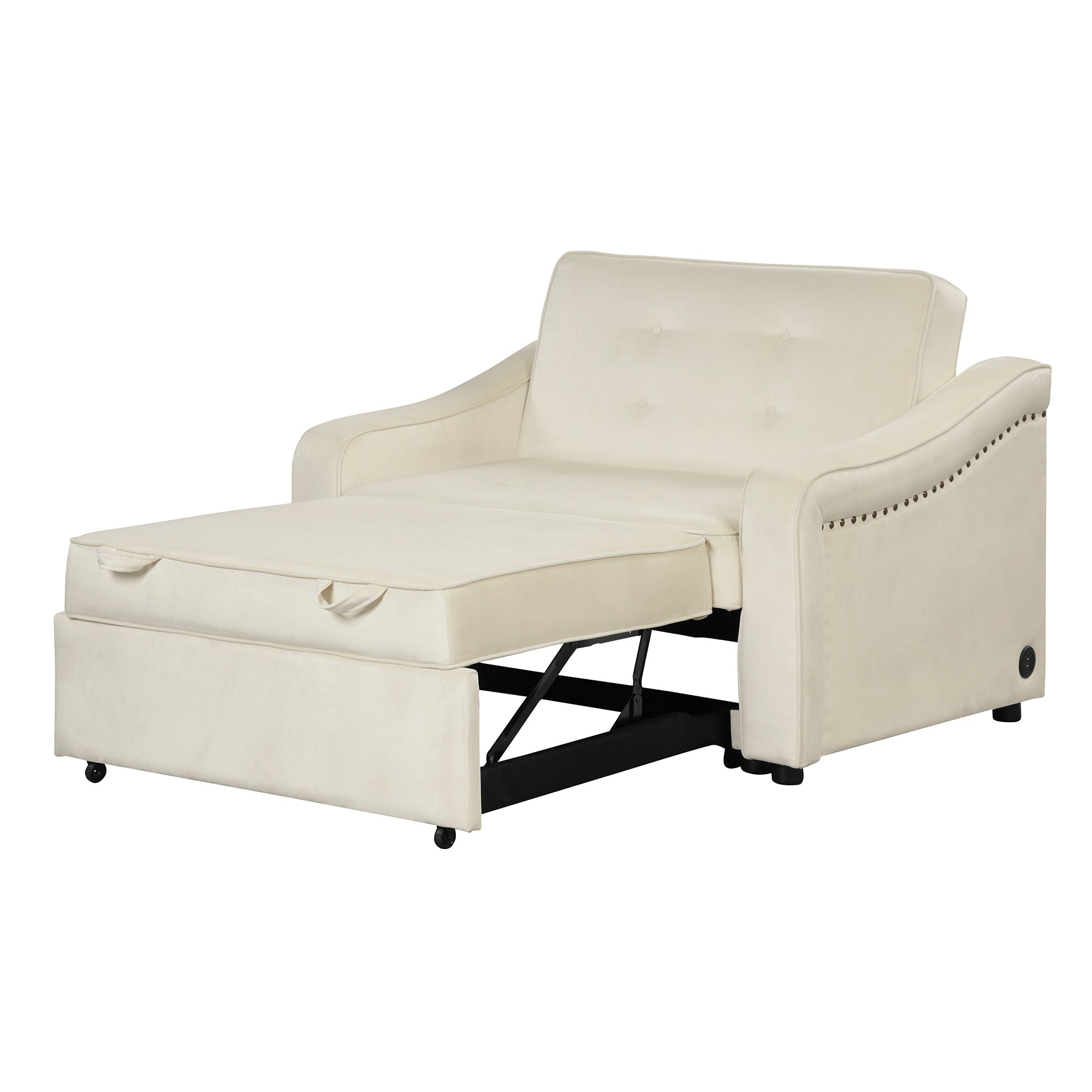 Orisfur. 50.6" Convertible Sleeper Bed, Adjustable Sofa Couch with Dual USB Ports for Living Room Space（Cream White） - Atlantic Fine Furniture Inc