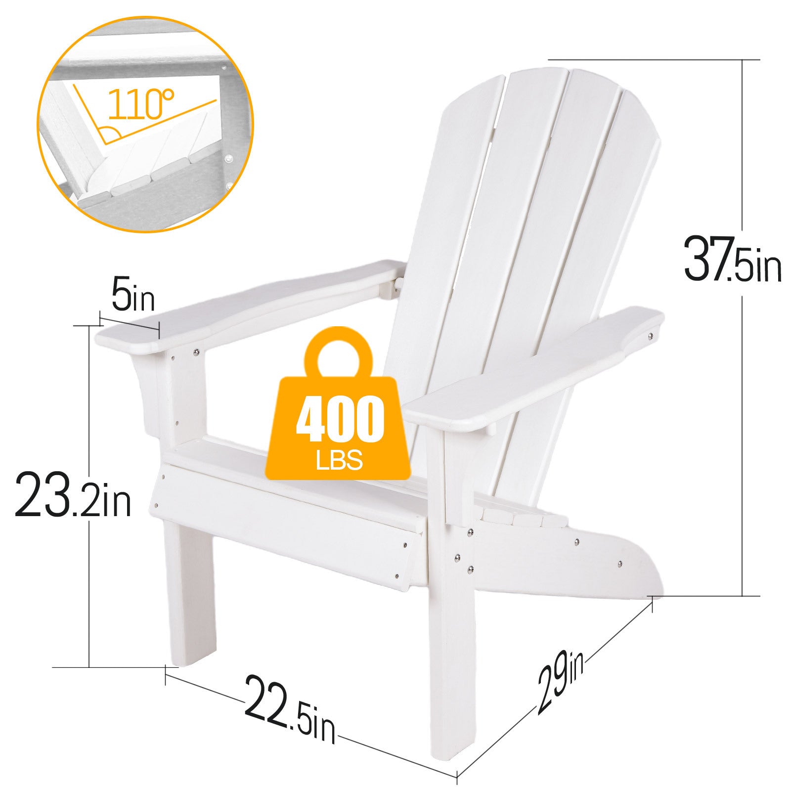 HDPE Adirondack Chair Sunlight Resistant no-Fading Snowstorm Resistant Outdoor Chair Patio Adirondack Chairs Ergonomic Comfort Widely Used for Fire Pits Decks Gardens,Campfire Chairs - White - Atlantic Fine Furniture Inc