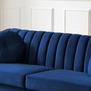 MH Modern Velvet Upholstered Sofa Couch, 3 Seat Tufted Back with Nail Arms, Solid wood Legs, Sleeper Sofa for Living Room, Compact Living Space, Apartment, Bonus Room, Blue - Atlantic Fine Furniture Inc