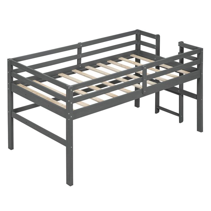 Wood Twin Size Loft Bed With Side Ladder, Antique Grey