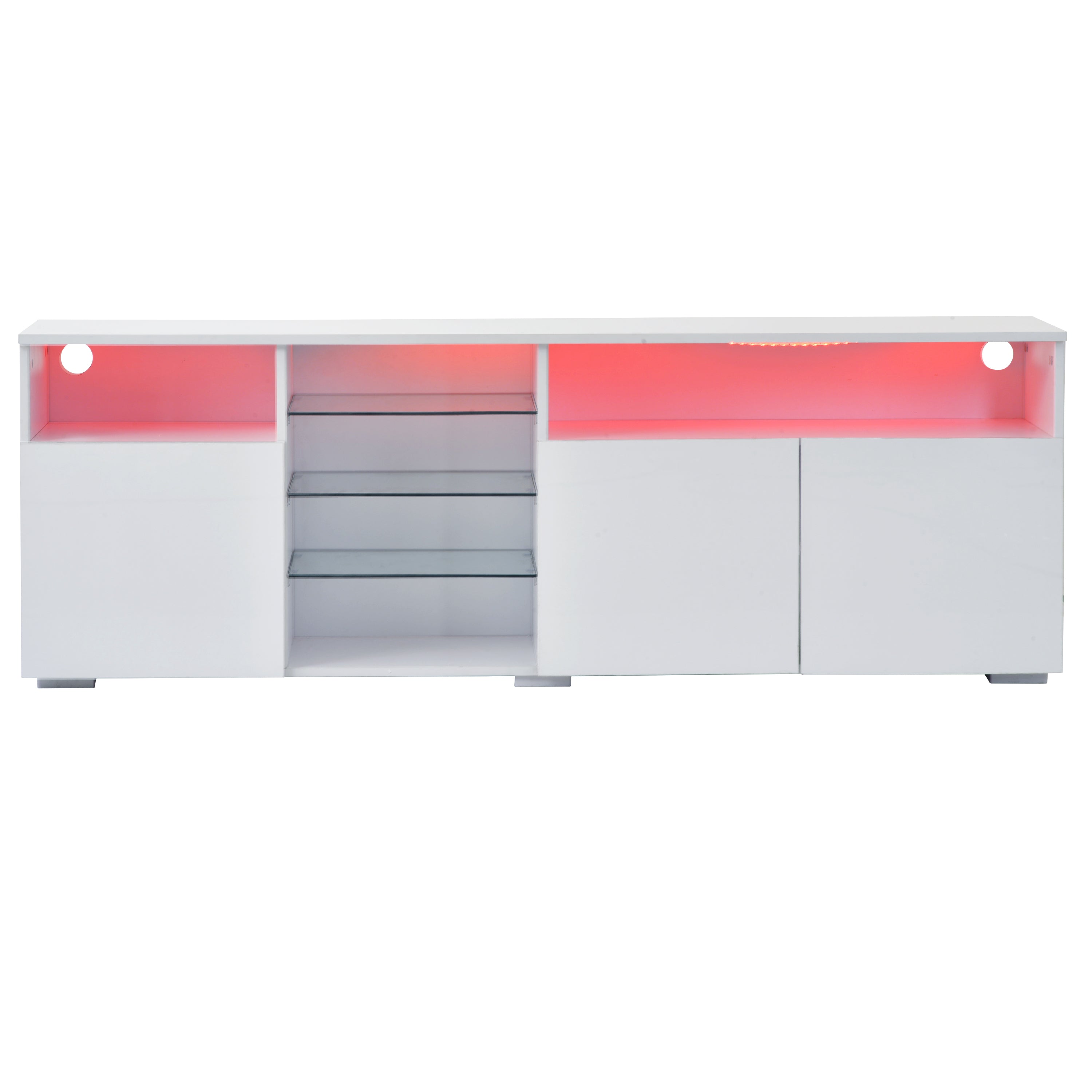 U-Can Modern, Stylish Functional TV stand with Color Changing LED Lights, Universal Entertainment Center, High Gloss TV Cabinet for 70+ inch TV, White - Atlantic Fine Furniture Inc