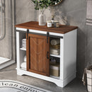 Bathroom Storage Cabinet, Freestanding Accent Cabinet, Sliding Barn Door, Thick Top, Adjustable Shelf, White and Brown - Atlantic Fine Furniture Inc