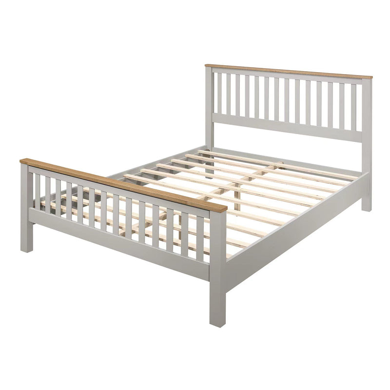 Country Gray Solid Platform Bed With Oak Top, Queen