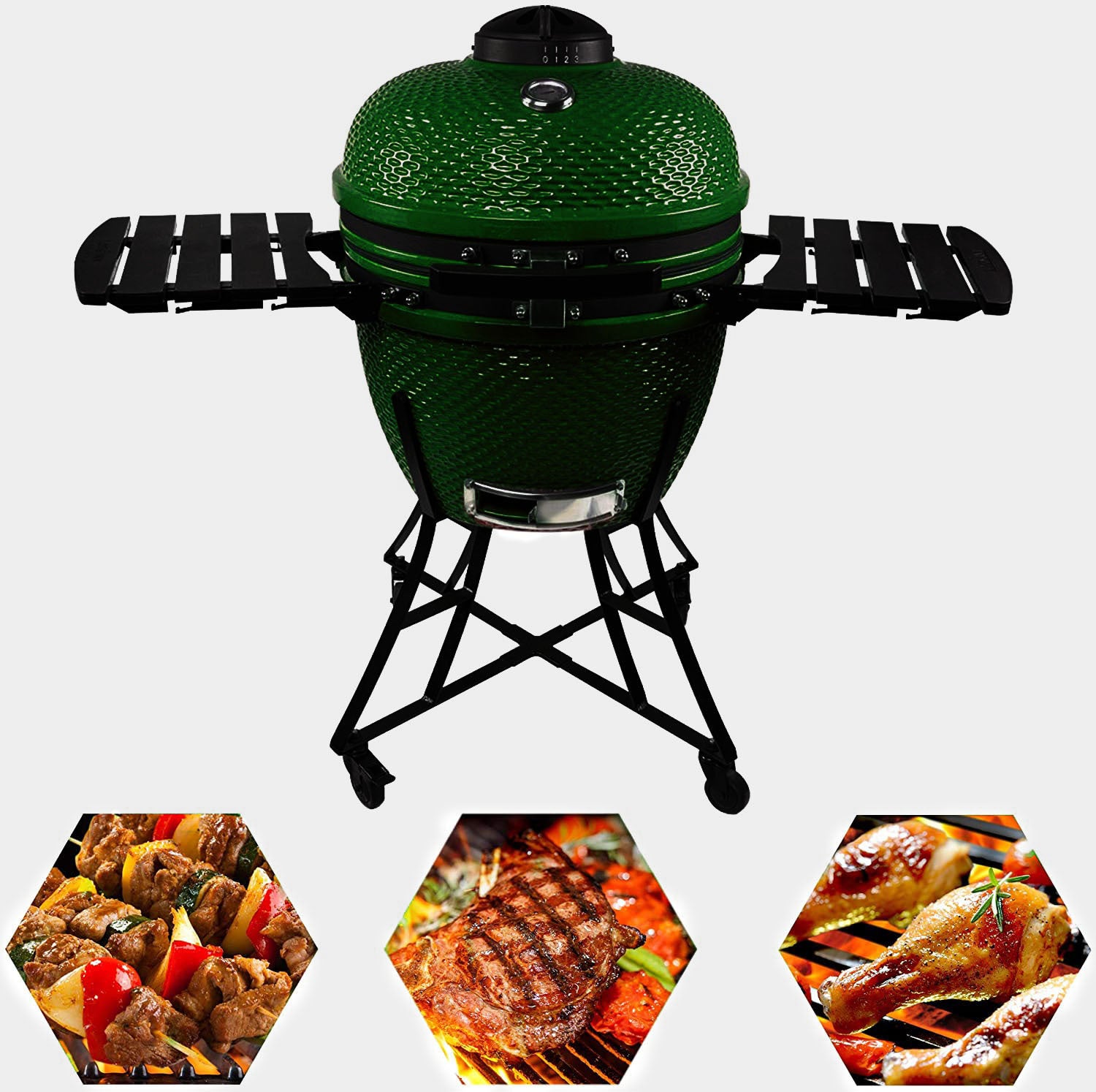 The spot/TOOPO 24inch Barbecue Charcoal Grill, Ceramic Kamado Grill with Side Table, Suitable for Camping and Picnic,GREEN - Atlantic Fine Furniture Inc