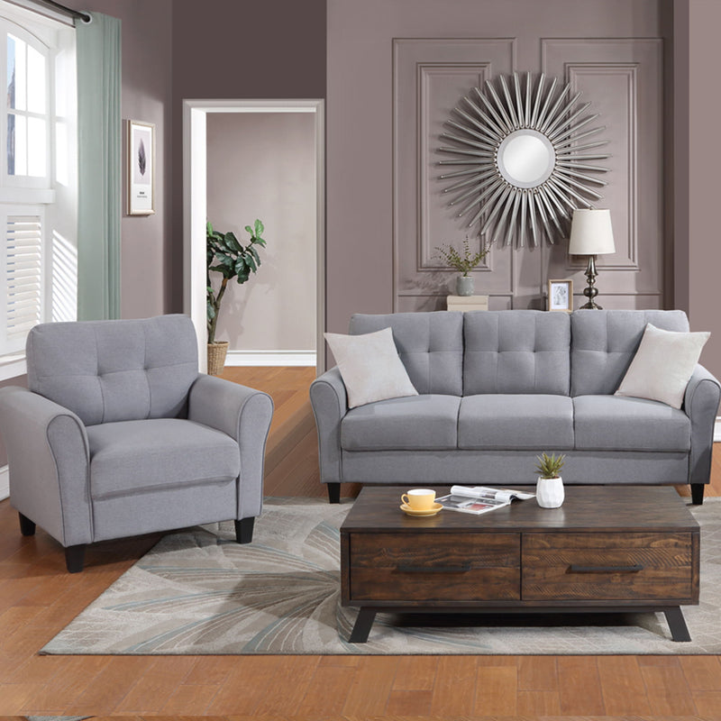 Modern Living Room Sofa Set Linen Upholstered Couch Furniture For Home Or Office, Light Gray-Blue, (1 / 3-Seat)